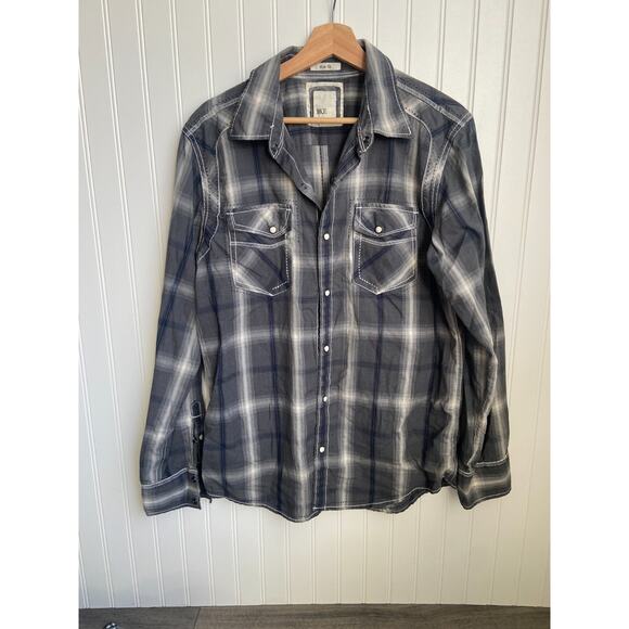 BKE Western Shirts Mens Large Gray/Blue/White Rodeo Cowboy Pearl Snap Lot Of 2 - Picture 2 of 9